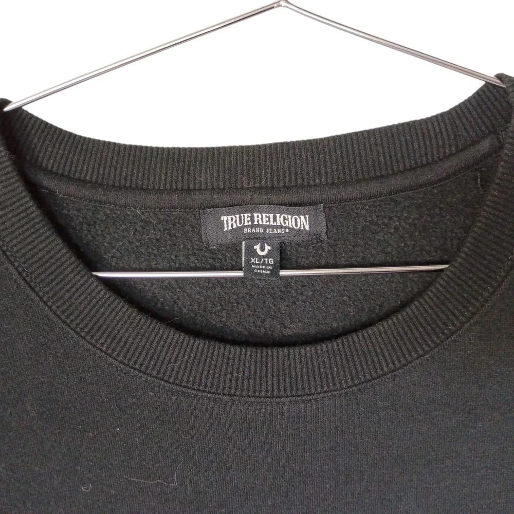 True Religion Men's XL Black Gold Horseshoe Pullover Hoodie Sweatshirt Gold Logo
